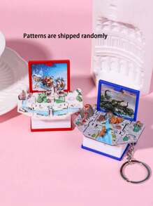 1/2/8pcs 3D Folding Magic Book Mini Keychain, Decompression Creative Keyring, Random Pattern Christmas & Halloween Small Gift Car Accessories Bag Charm School Letter