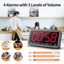 Digital Timer With 7.8" Extra Large Display, Magnetic LED, With 3 Brightness, 4 Alarms And 3 Volume Levels, Battery Powered Countdown Count Up Timer For Cooking, Classroom, Home Gym - Space Grey - View 4