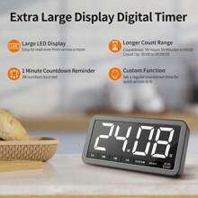 Digital Timer With 7.8" Extra Large Display, Magnetic LED, With 3 Brightness, 4 Alarms And 3 Volume Levels, Battery Powered Countdown Count Up Timer For Cooking, Classroom, Home Gym - Space Grey - View 2