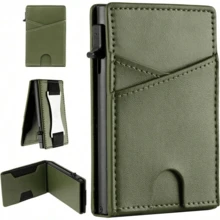 Minimalist Slim Mens Wallets Leather Wallet For Men With POP UP Wallet Card Holder Fits Front Pocket, Bifold Mens Wallets RFID Blocking With Metal Money Clip, Cash Slot, Gift Box - màu xanh lá - Xem 1