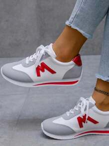 女款秋季繫帶運動鞋,時尚、百搭、舒適的白色運動鞋 - 紅色 - 查看 5