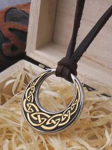 Vintage Viking Celtic Knot Round Pendant Necklace, Adjustable PU Leather Chain, Norwegian Nordic Style Jewelry, Fashion Party Accessory, Amulet Birthday Gift - Necklace - View 6