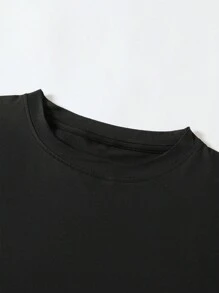 [Customized 1pc] [Fully Customized Text Design] 180gsm Milk Silk Crew Neck Short Sleeve T-Shirt V2-001#Black,Ornamental,Unique,Custom,Belle Costume,Ideal Gifts For Her,Family,Friends,Pink Girls,For Holiday,For Vacation,For Anniversaries - Black - View 5