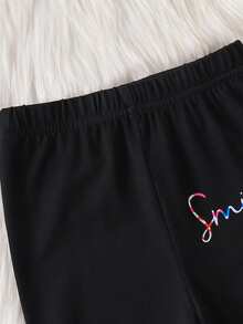 年轻女孩 2 件时尚彩色图案印花“SMILE”长袖上衣和裤子套装 - 彩色 - 查看 3