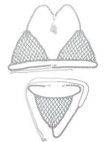 Sexy Rhinestone Embellished Bikini, Beach & Club Intimate Bodychain, Fashionable Jewelry Accessory For Women - Silver - View 9