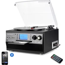 DIGITNOW! Bluetooth Viny Record Player Turntable, CD, Cassette, AM/ FM Radio And Aux In With USB Port & SD Encoding- Remote Control, Built-In Stereo Speaker, Stand Alone Music Player - Black - View 1