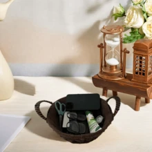 1pc Multi-Size Handwoven Faux Rattan Wicker Storage Basket, Suitable For Snacks, Fruits, Cosmetics, Keys And Other Small Items - Mocha Brown - View 3