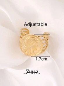 1pc Vintage Stainless Steel Round Coin Ring, Geometric Shape, Punk Hip-Hop Style, Knuckle Open Ring, Fashion Accessory Gift - Ring - View 3