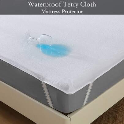 1pc Waterproof Knitted Terry Cloth Mattress Protector(No Pillowcase)-Skin-Friendly, Comfortable, Soft And Breathable Mattress Cover, Noise-Free, Suitable For Apartments, Bedrooms, School Dormitories, And Guest Rooms