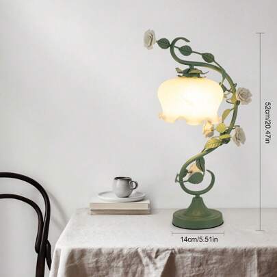 Aohuada Green Flower Petal Table Lamp Bedroom Bedside Flower Night Light Glass Lampshade, Flower Glass Table Lamp With 7.48inches Wide Bent Glass Lampshade, 20 Inches Tall