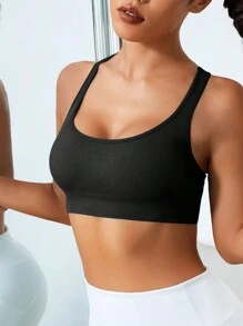 Women Sports Bra Seamless Push Up Cross Strap Tank Top Bralette Workout Running Yoga Fitness Sportswear Underwear - Black - View 5