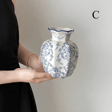 One Hand-Painted Blue And White Ceramic Vase In Vintage-Style For Flowers, Suitable For Living Room, Bedroom, Balcony Decoration, For Dried Flowers, Artificial Flowers & As An Ornament,Home Decor,Flower Vase,Centerpiece,Table Decor Rama Decoration Rama Gifts Birthday Graduation Room Decor Glass Vase