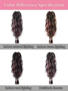 渐变粉色高马尾辫拳击手辫子合成接发，具有水波纹理和彩色夹子