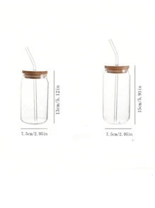 1 件，450 毫升/550 毫升透明玻璃，带吸管和竹盖 - 透明色 - 查看 2