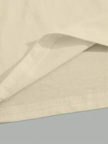 大码男士彩色印花休闲时尚短袖 T 恤 - 卡其色 - 查看 4