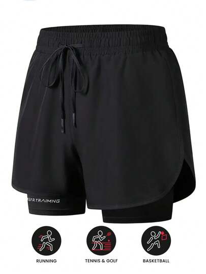 Women's Fashionable Quick-Drying Letter Printed Drawstring Running Shorts Women Boxer Shorts Jogger Shorts