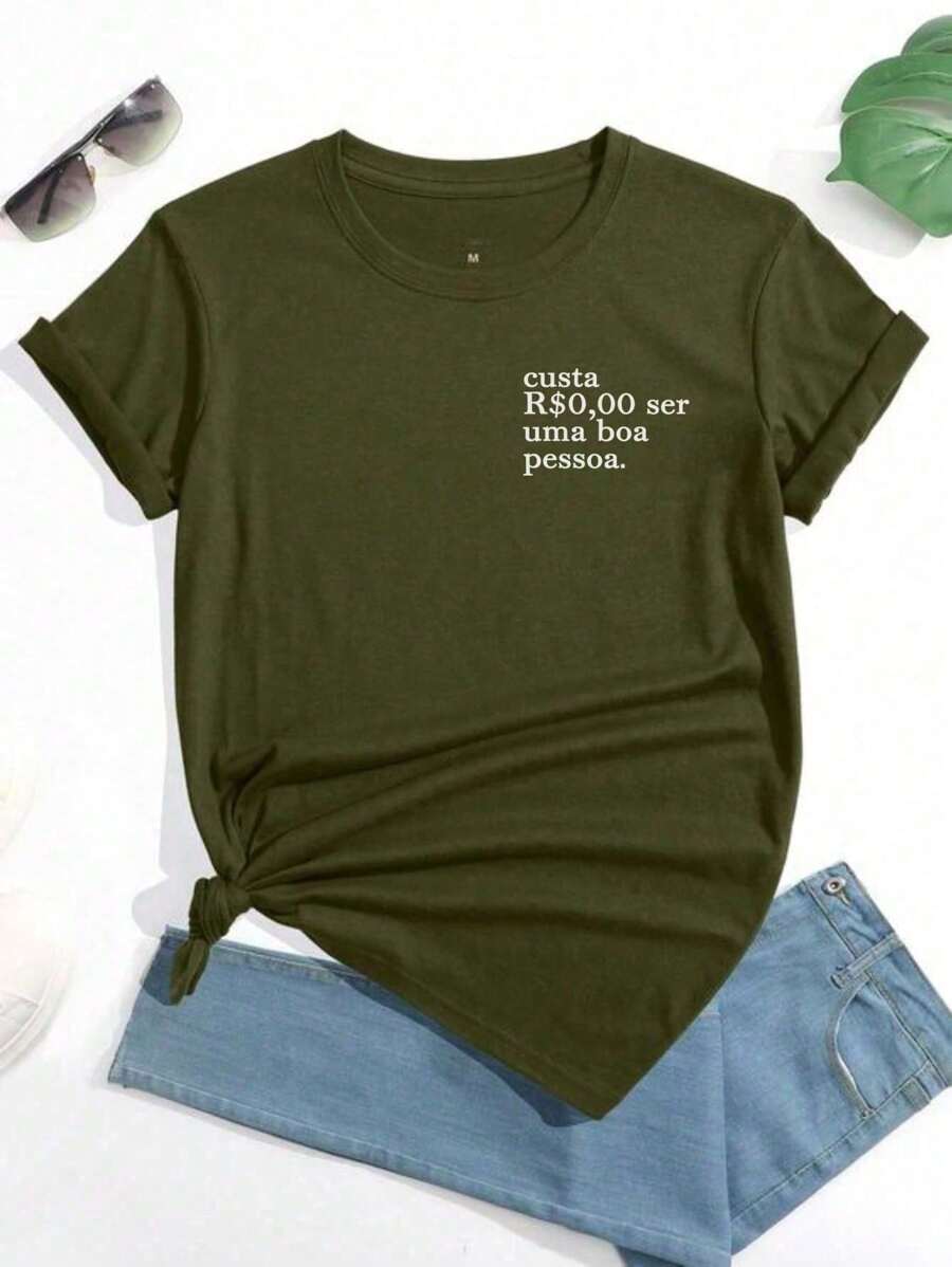 100% Cotton Women's T-Shirt With Print Costs R$0.00 To Be A Good Person. Fashion - xanh quân đội - Xem 1