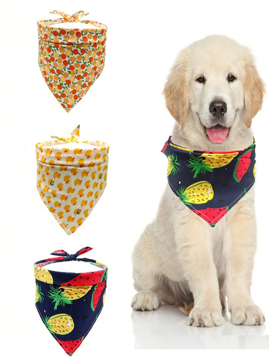 1pc Pet Duckie Fruit Design Triangle Bib/Scarf, Pet Accessories Suitable For Dogs & Cats