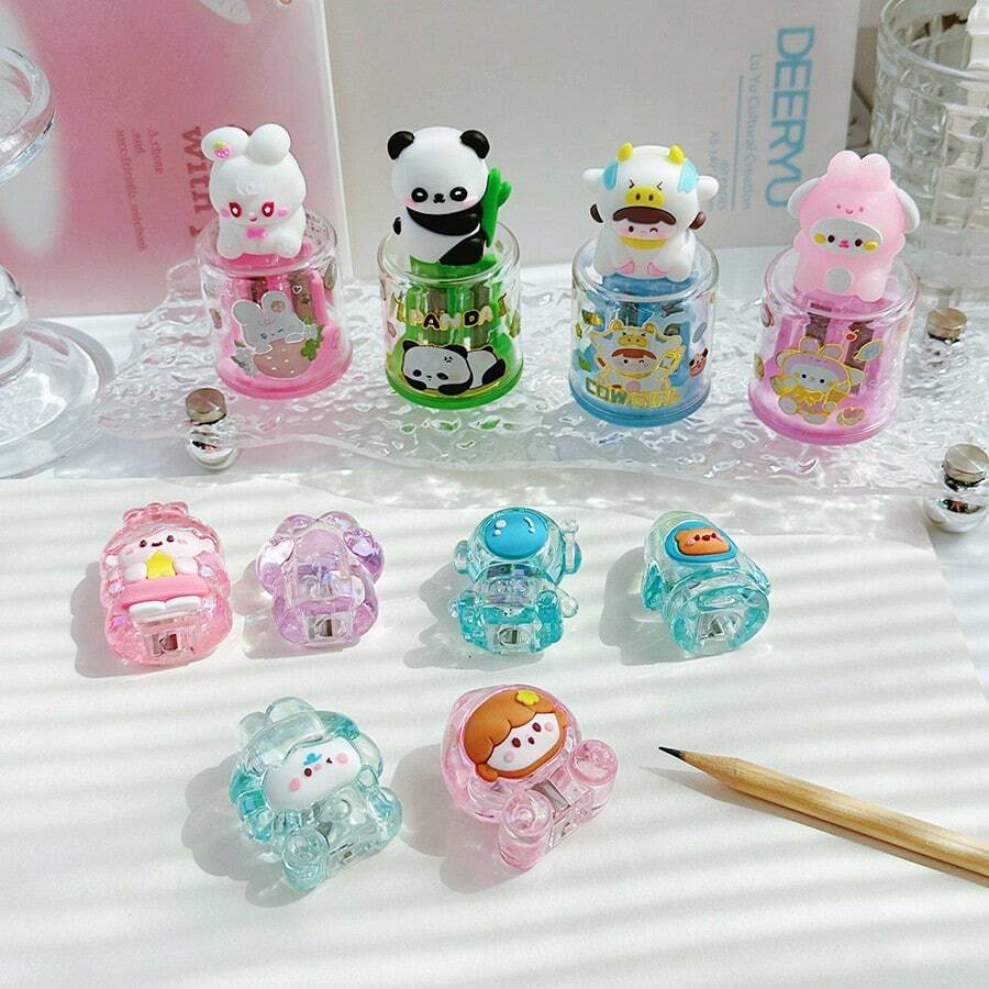 1pc Creative Cartoon Design Pencil Sharpener, Transparent Crystal Shaped Pencil Sharpener, Small & Portable, Suitable For School & Office, Back-To-School Gift - Multicolor - View 1