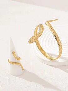 1set European & American Exaggerated Fashion Unique Snake Shape Ring & Bracelet Set For Women - Yellow Gold - View 5