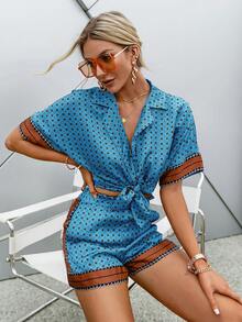 Sollinarry Women's Vintage Floral Print Batwing Sleeve Shirt & Shorts 2Pcs Summer Casual Suit