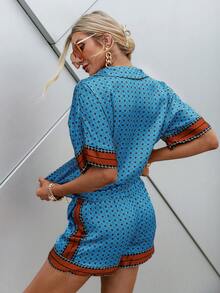 Sollinarry Women's Vintage Floral Print Batwing Sleeve Shirt & Shorts 2Pcs Summer Casual Suit