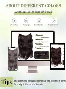 合成女士 V 形长发接发，合成假发，分层接发，蓬松顶垫可增加发量 - 黑棕色 - 查看 7