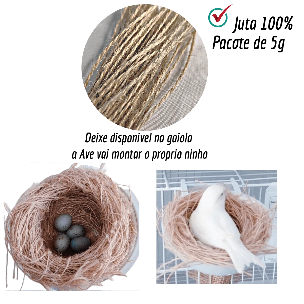 100% Natural Jute For Miscellaneous Bird Nest Canario Parakeet Jute Bird Nest - 米色 - 查看 1