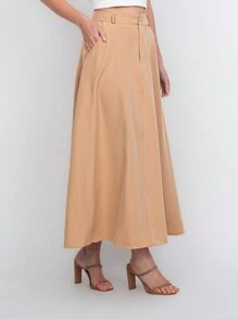 Tailored Skirt With Belt Loops (Without Belt) Code:3010 - Beige - View 3