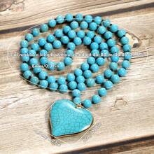 1 件新款时尚波西米亚风格串珠 8 毫米绿松石打结项链配绿松石心形吊坠，适合女性日常佩戴情人节、妈妈、母亲、母亲节、礼物 - NK1093 - 查看 12