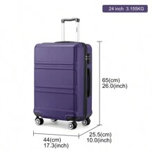 24/28 Inch Fashion Lightweight ABS Hard Case Check-In Suitcase With TSA Lock YKK Zipper 4 Double Wheels Trolley Travel Case Ideal For Men And Women Business Trips Travel Vacations - 紫色 - 查看 3