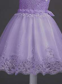 Tween Girl Sequin Multi-Layer Tulle Party Dress, High Low Hem Princess Dress For Wedding/Graduation Ceremony, 4 Seasons - Purple - View 4