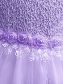 Tween Girl Sequin Multi-Layer Tulle Party Dress, High Low Hem Princess Dress For Wedding/Graduation Ceremony, 4 Seasons - Purple - View 5