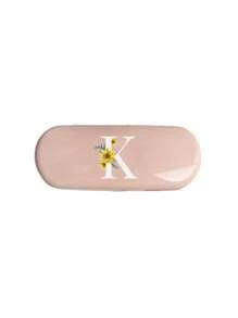 1pc Cream Solid Color Eyeglass Case, New Minimalist Design, Portable, Waterproof And Dustproof (Small, Plastic Material) Letter Eyeglass Hard Case - PU Leather A-Z Floral Print Eyeglass Case - Pink - View 14