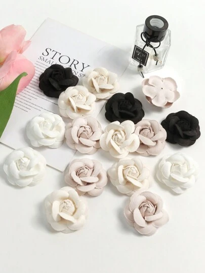 6 件仿真山茶花，手工玫瑰花头 DIY 适用于家居装饰、手工布艺材料、头饰、鞋子、帽子、服装配饰、婚礼花艺墙饰配件、场景装饰人造花、情人节、礼物