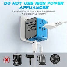 International Travel Adapter Universal Power Adapter Worldwide All In One 4 USB Perfect For European US, EU, UK, AUS,Asia 200+ Countries - Multicolor - View 7
