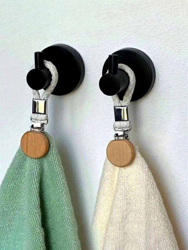 6 piezas de Clips de toalla de acero inoxidable de fácil instalación con cuerda - Almacenamiento multifuncional montado en la pared para baño y hogar, accesorios de baño, decoración de habitaciones