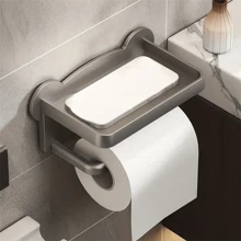 1 pièce Boîte à mouchoirs de salle de bain en plastique, support mural distributeur et rack de rangement pour téléphone portable, noir/blanc/gris