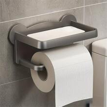 1 pièce Boîte à mouchoirs de salle de bain en plastique, support mural distributeur et rack de rangement pour téléphone portable, noir/blanc/gris