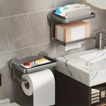 1 pièce Boîte à mouchoirs de salle de bain en plastique, support mural distributeur et rack de rangement pour téléphone portable, noir/blanc/gris