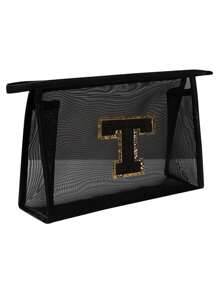 1个黑色网袋，大容量带黑色姓名首字母，毛巾刺绣字母A-Z，透明网状化妆品收纳袋，多功能旅行便携包，口红护肤品收纳洗漱化妆包，学生文具袋，网状拉链袋，旅行化妆品包装收纳袋，简约高档，配饰收纳，适用于宿舍收纳，旅行，出差，游泳，居家收纳 - 黑色 - 查看 16