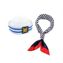 Sombrero de marinero blanco, gorra de capitán de marinero para hombres, mujeres, niñas, niños, bebés, accesorios de disfraz. Conjunto de sombrero y bufanda de marinero para mujeres y hombres, atuendo de marina azul con sombrero de marinero blanco, bufanda de marinero para disfraz de Halloween - Multicolor - Ver 6