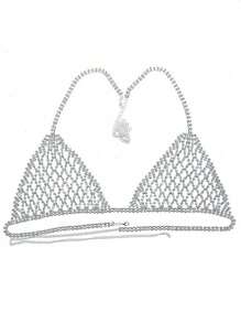 迷人水晶沙滩装身体链，性感夸张比基尼身体首饰，时尚女士配饰 - 金色 - 查看 4