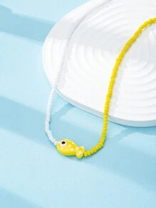 1pc Handmade Bohemian Glass Beaded Fish Pendant Necklace For Women (Shape And Color Are Random) - A10255 - View 3