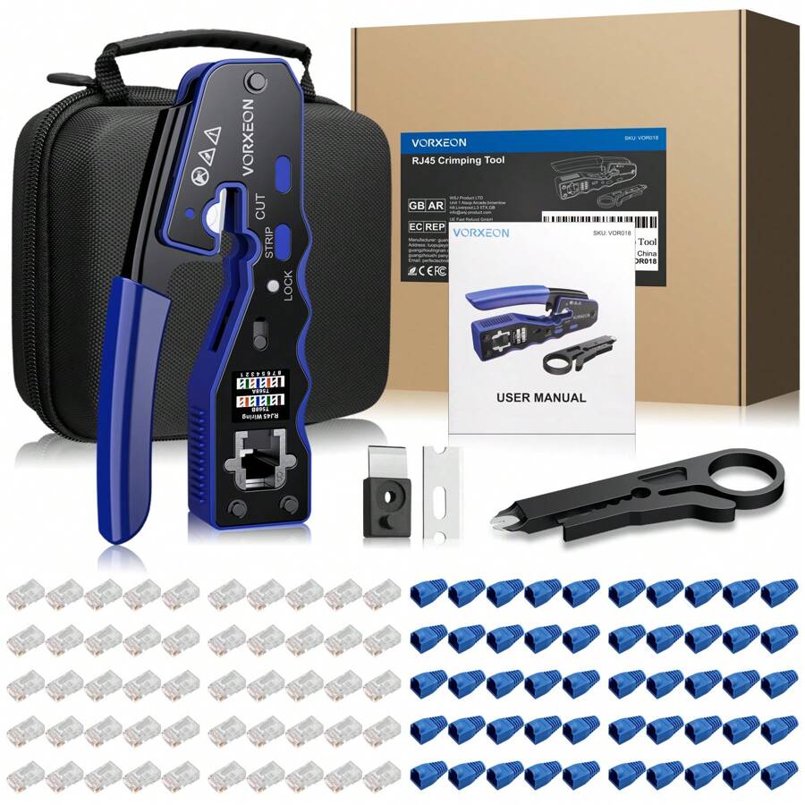 RJ45 Crimp Tool Kit Cat 6 Crimping Tool Pass Through RJ45