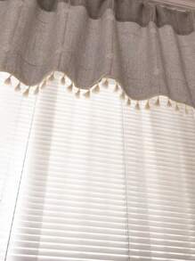 1 件仿亚麻灰色和白色十字图案卧室窗帘 - 彩色 - 查看 5