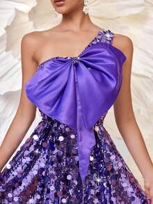 Váy dạ hội dài đính nơ trang trí sequin, váy dạ hội trang trọng, cho tiệc tối khách dự tiệc cưới - Màu tím - Xem 6