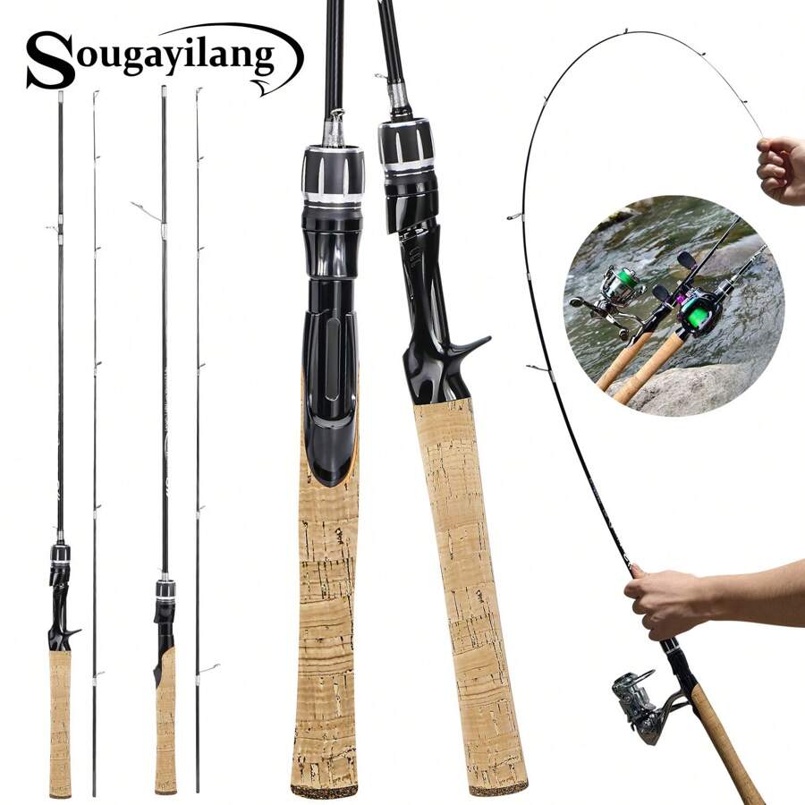 Sougayilang Fishing Rod - Ultra-Light & Strong Tip, 2-Section, 1-6lb Solid Carbon Fiber, Ultra-High Sensitivity, Multi-Functional, Suitable For Spinning And Casting, Ideal For Exciting Freshwater Fishing - Black - View 1