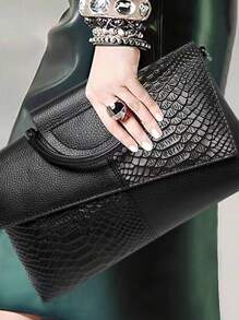 2026 Spring/Summer New Snake Skin Pattern Black Handbag For Women, Cover Style Handbag, Casual And Simple Handbag, And Versatile Single Shoulder Crossbody Bag, Fashionable And Elegant Banquet Bag, Banquet Phone Bag, Wallet - 黑色 - 查看 2