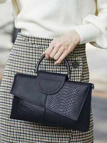 2026 Spring/Summer New Snake Skin Pattern Black Handbag For Women, Cover Style Handbag, Casual And Simple Handbag, And Versatile Single Shoulder Crossbody Bag, Fashionable And Elegant Banquet Bag, Banquet Phone Bag, Wallet - 黑色 - 查看 6